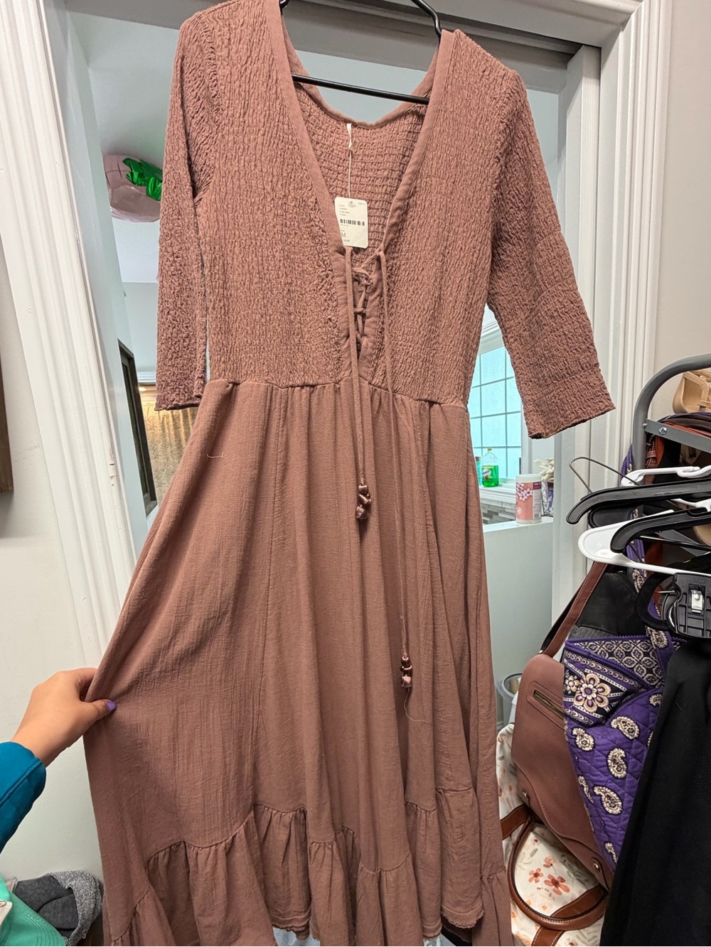 Free People Dusty Rose Lace-Up Midi Dress